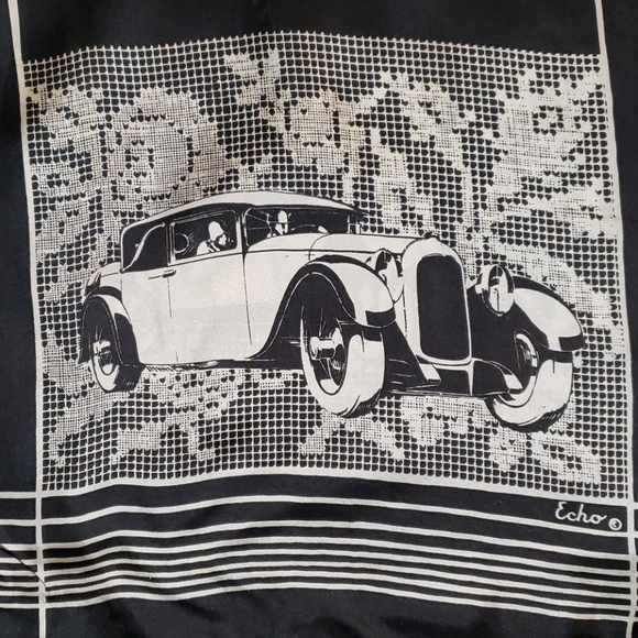 Vintage Echo Silk Cross Stitch Gangster Antique Rolls-Royce Scarf Wrap - Picture 2 of 10